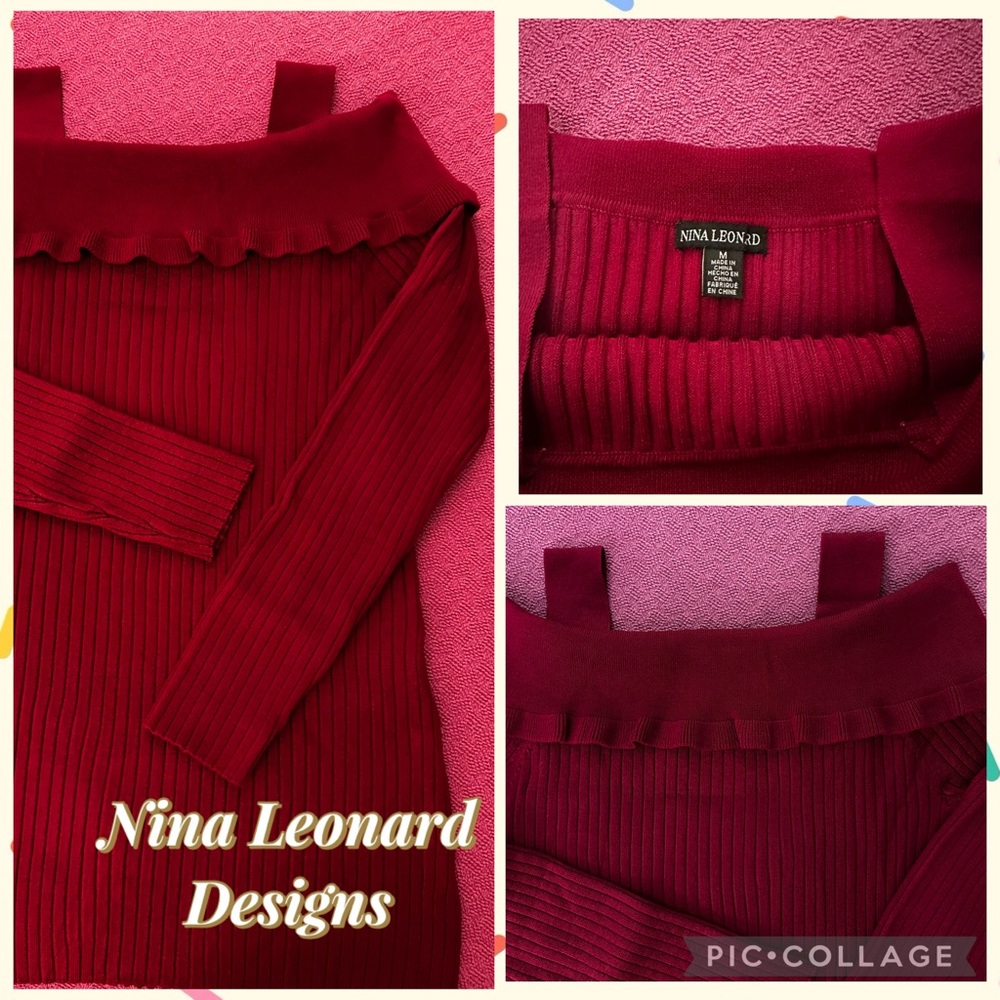 Nina Leonard Deep Burgundy Ribbed Off-Shoulder Sweater 💥NWOT🥰FREE SHIPPING🥰